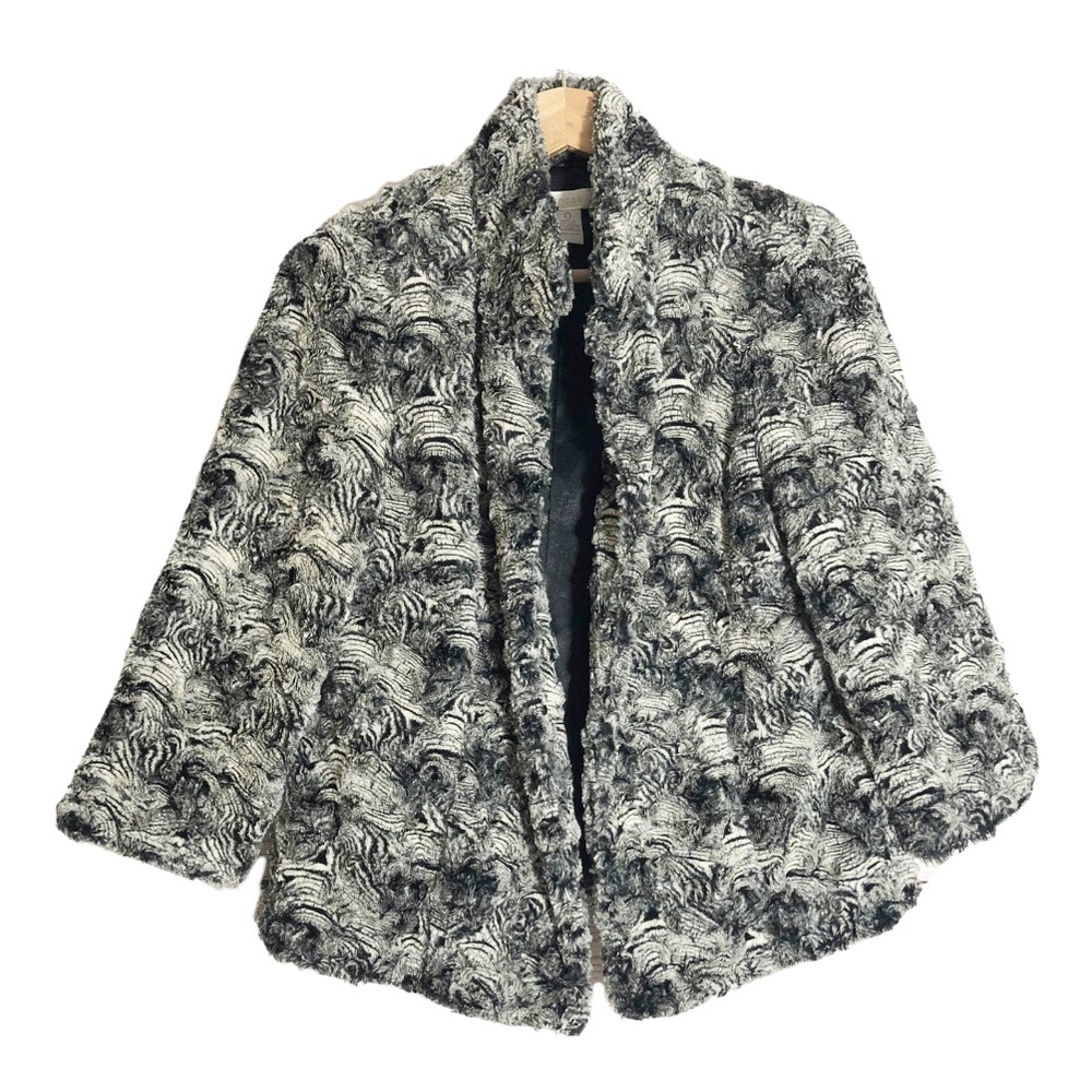 Chicos Soft Faux Fur Blazer Jacket Gray Sz S